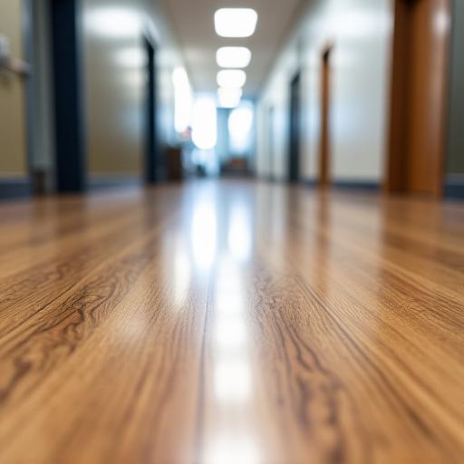 Polished and sanitized commercial floor glowing after service