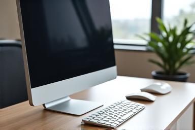 Clean office workspace with computer